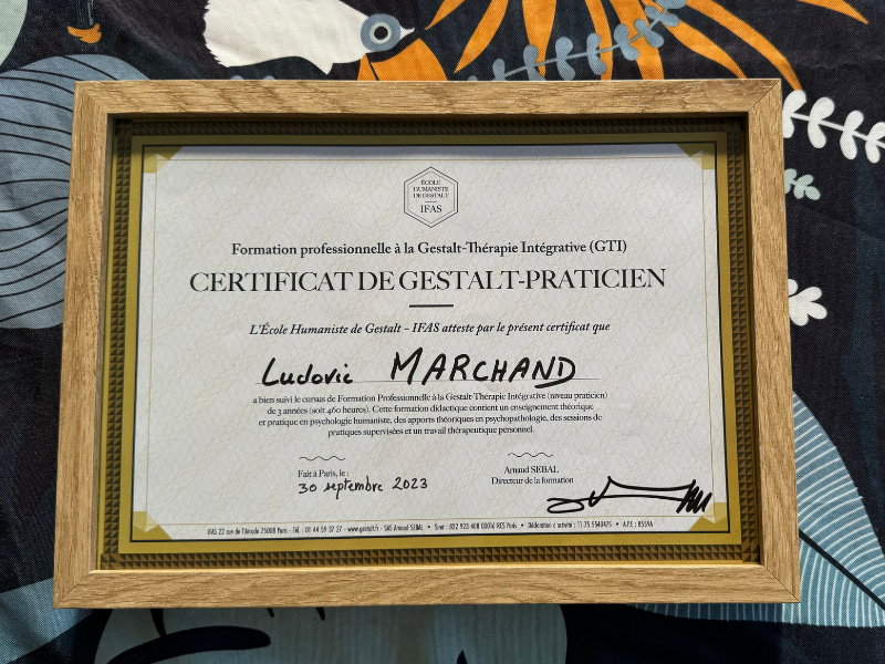Diplôme Ludovic Marchand Gestalt Thérapeute Genève 